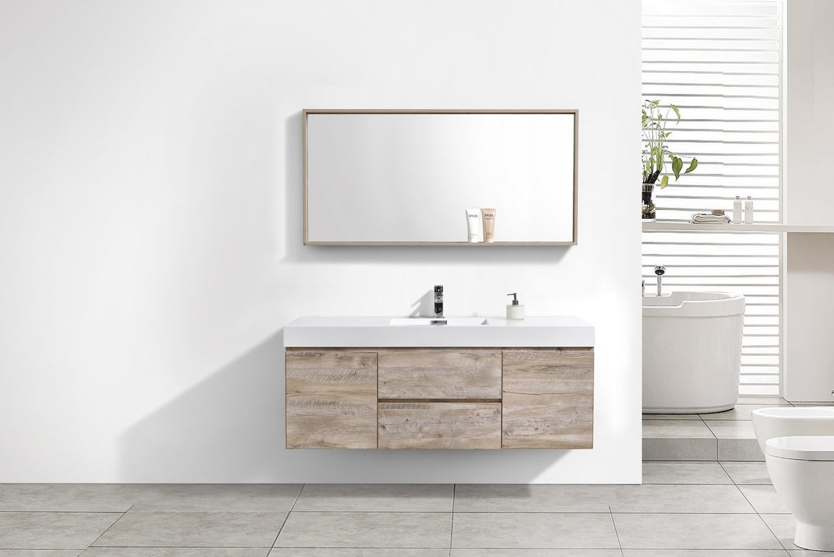 Kube Bath Bliss 60" Single Sink Wall Mount Modern Bathroom Vanity - Nature Wood (BSL60S-NW) view 2