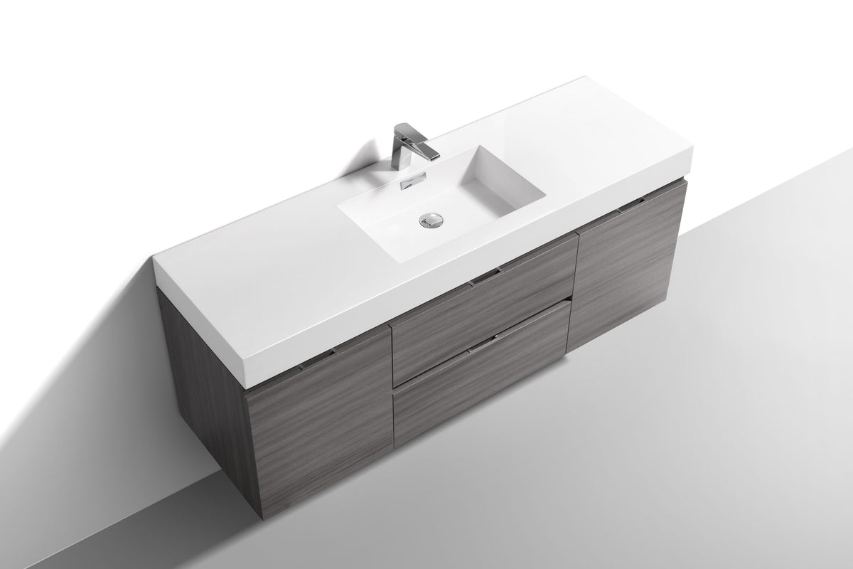 Kube Bath Bliss 60" Single Sink Wall Mount Modern Bathroom Vanity - Vulcan Ash Grey (BSL60S-VAG) view 4