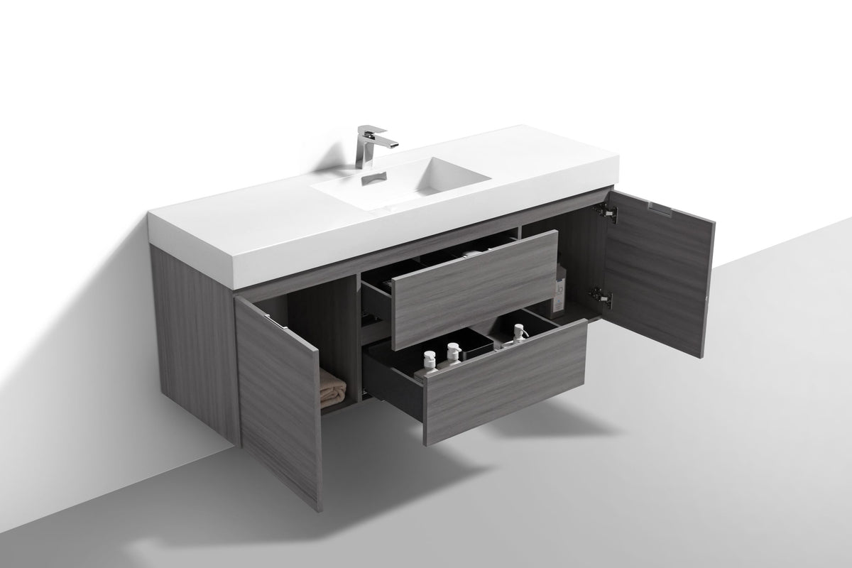 Kube Bath Bliss 60" Single Sink Wall Mount Modern Bathroom Vanity - Vulcan Ash Grey (BSL60S-VAG) view 5