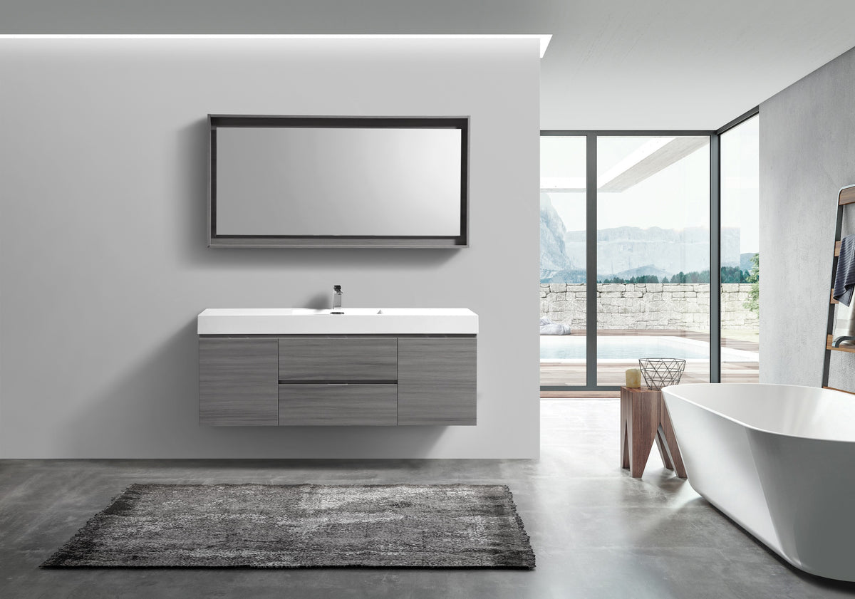 Kube Bath Bliss 60" Single Sink Wall Mount Modern Bathroom Vanity - Vulcan Ash Grey (BSL60S-VAG) view 2
