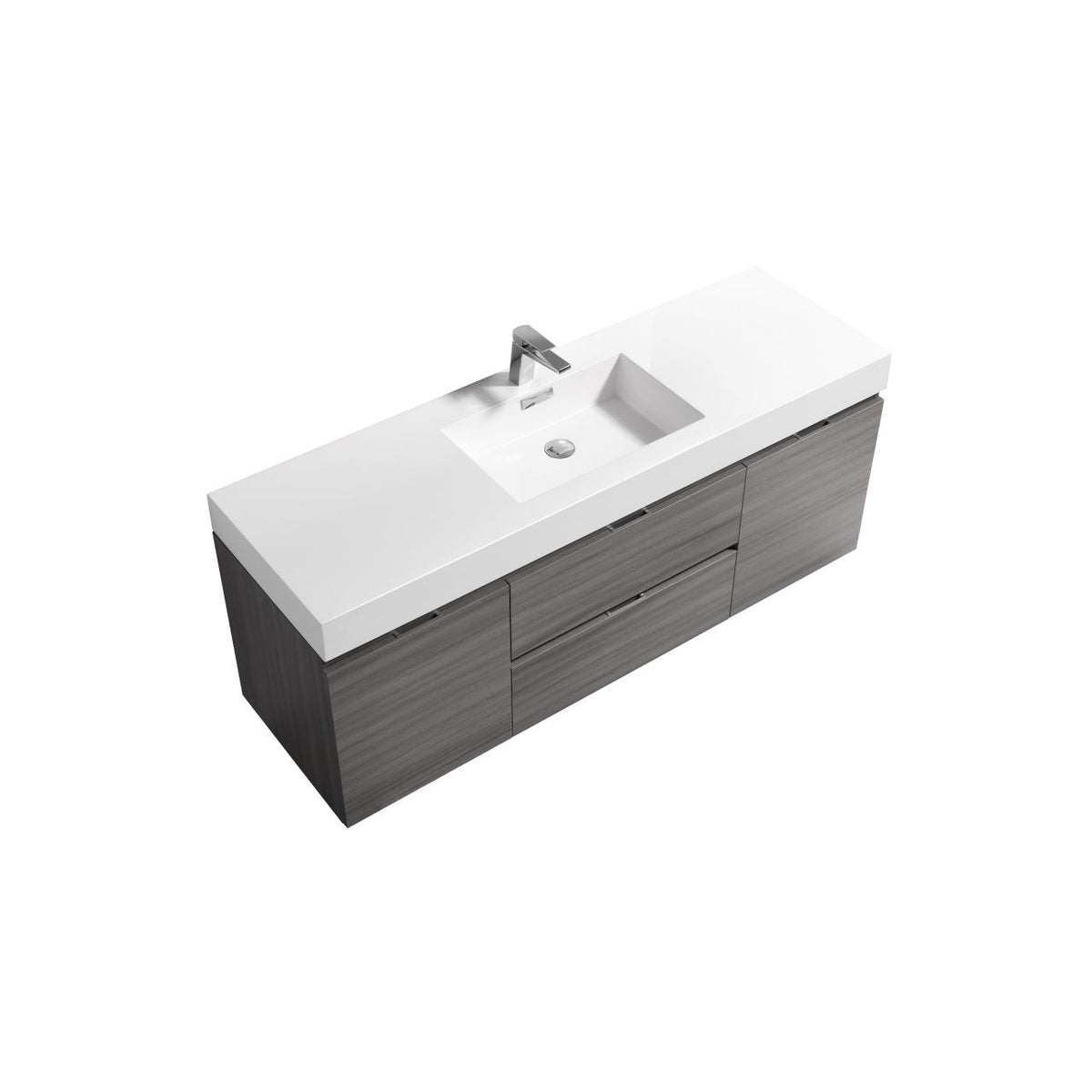 Kube Bath Bliss 60" Single Sink Wall Mount Modern Bathroom Vanity - Vulcan Ash Grey (BSL60S-VAG)