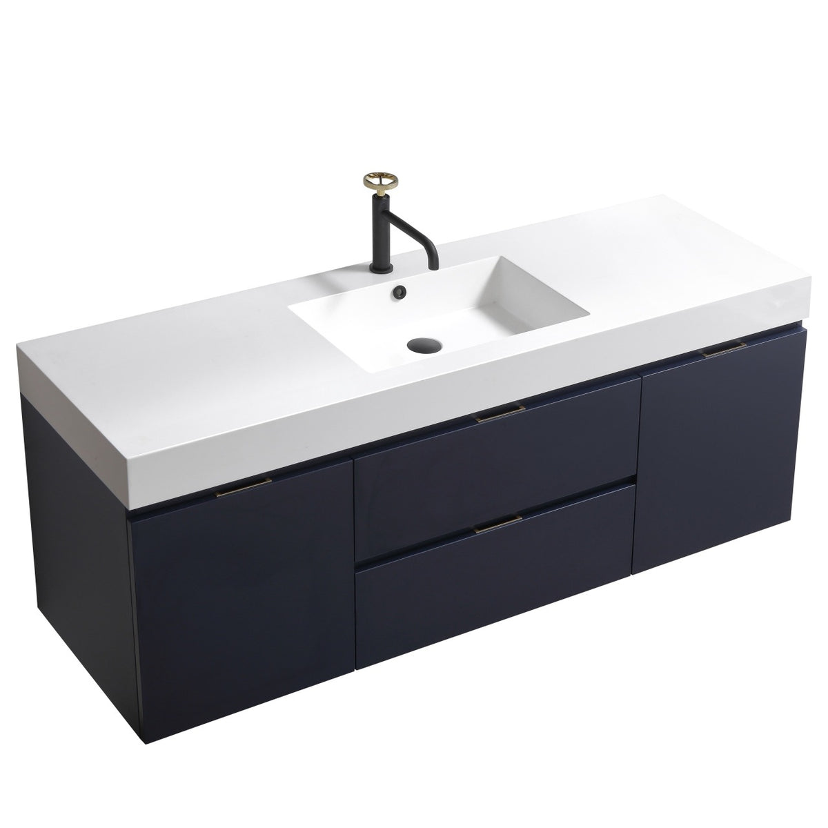 Kube Bath Bliss 60" Single Sink Wall Mount Modern Bathroom Vanity - Navy Blue (BSL60S-BLUE)