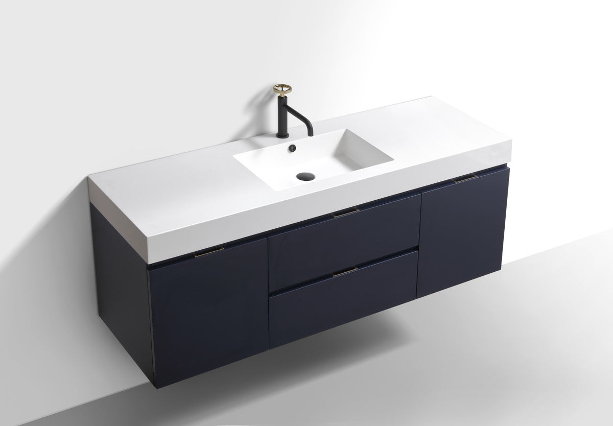 Kube Bath Bliss 60" Single Sink Wall Mount Modern Bathroom Vanity - Navy Blue (BSL60S-BLUE) view 4