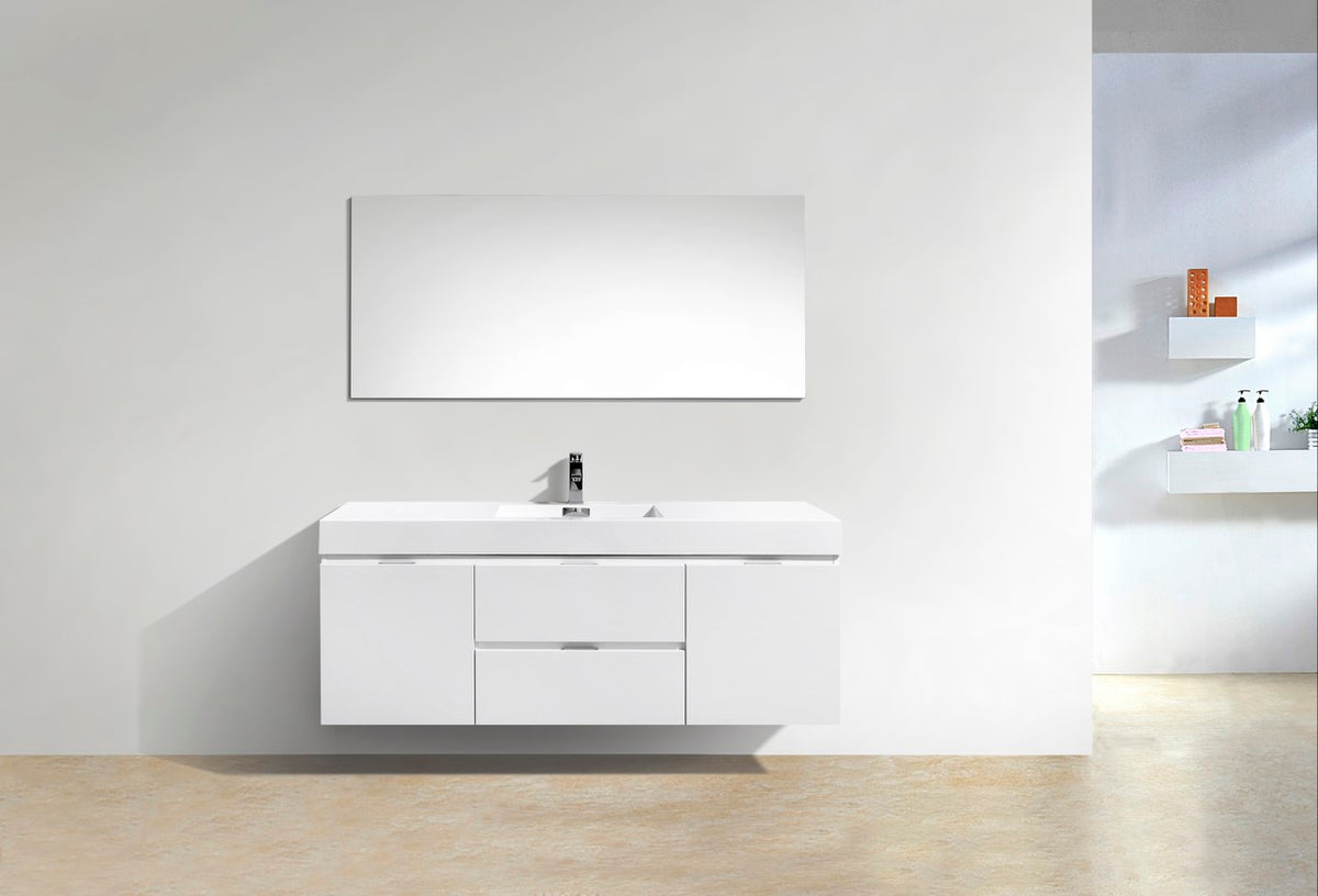 Kube Bath Bliss 60" Single Sink Wall Mount Modern Bathroom Vanity - Gloss White (BSL60S-GW) view 3