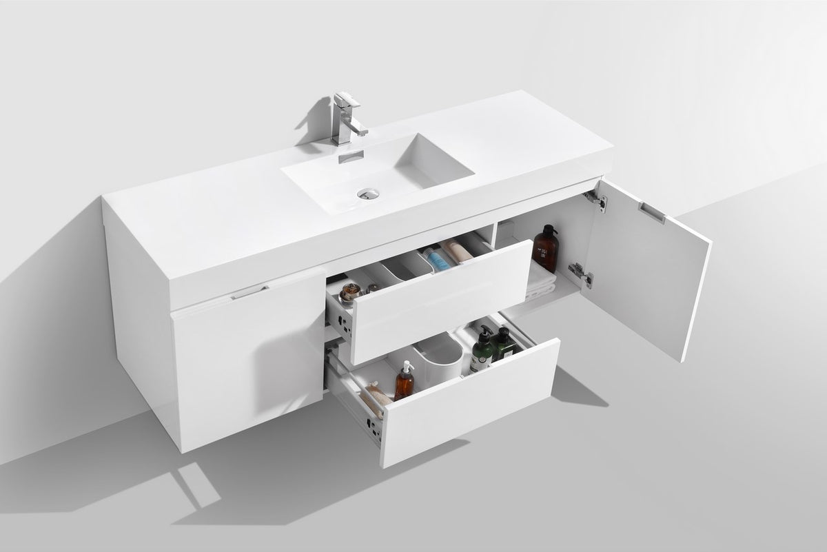 Kube Bath Bliss 60" Single Sink Wall Mount Modern Bathroom Vanity - Gloss White (BSL60S-GW) view 5