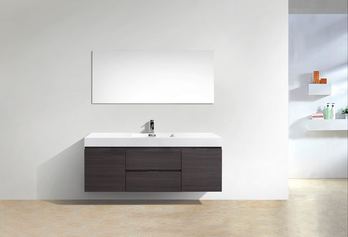 Kube Bath Bliss 60" Single Sink Wall Mount Modern Bathroom Vanity - High Gloss Grey Oak (BSL60S-HGGO) view 3