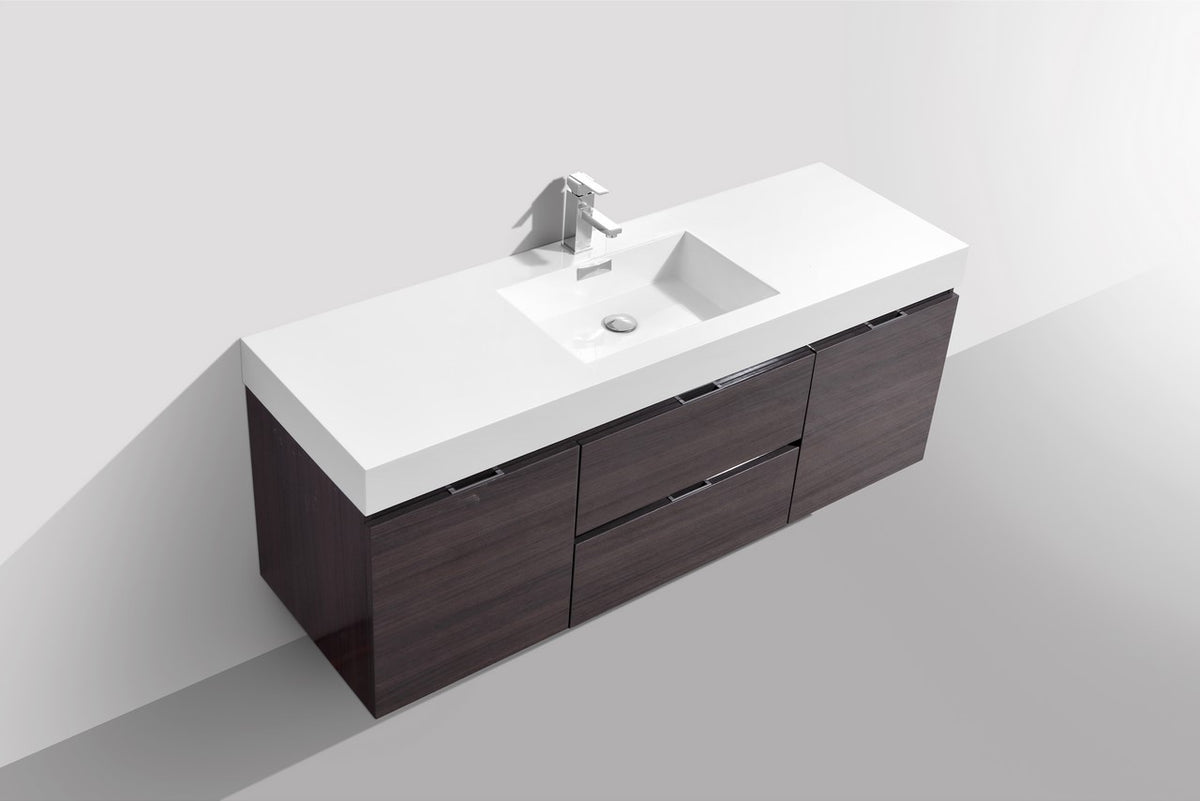 Kube Bath Bliss 60" Single Sink Wall Mount Modern Bathroom Vanity - High Gloss Grey Oak (BSL60S-HGGO) view 4