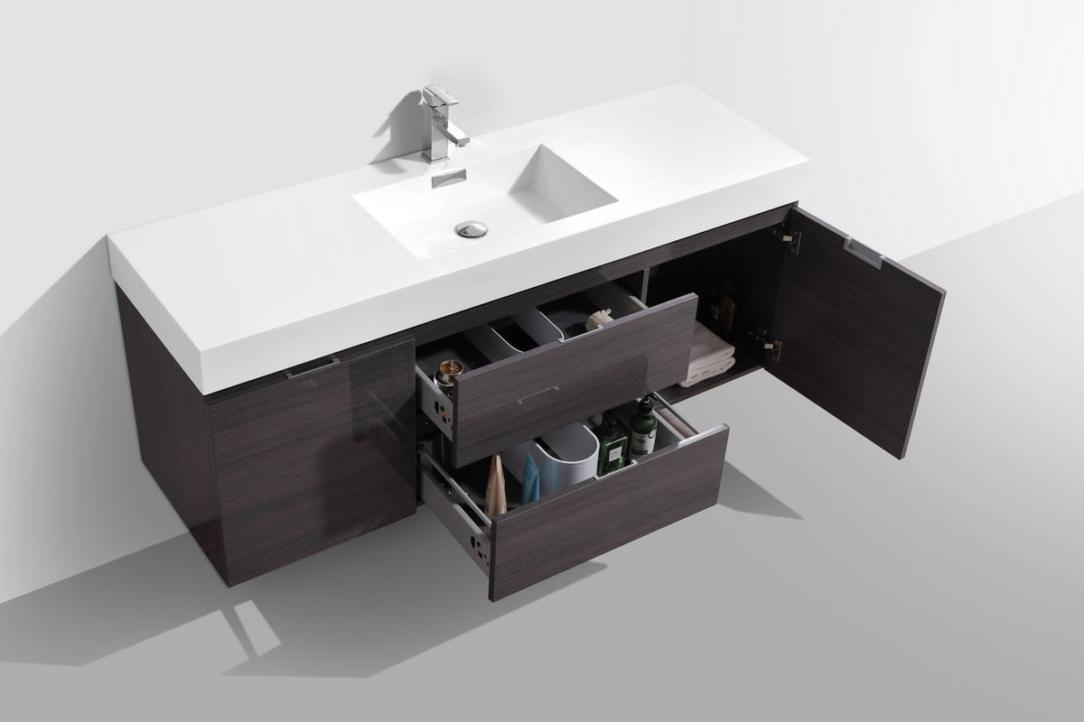 Kube Bath Bliss 60" Single Sink Wall Mount Modern Bathroom Vanity - High Gloss Grey Oak (BSL60S-HGGO) view 5