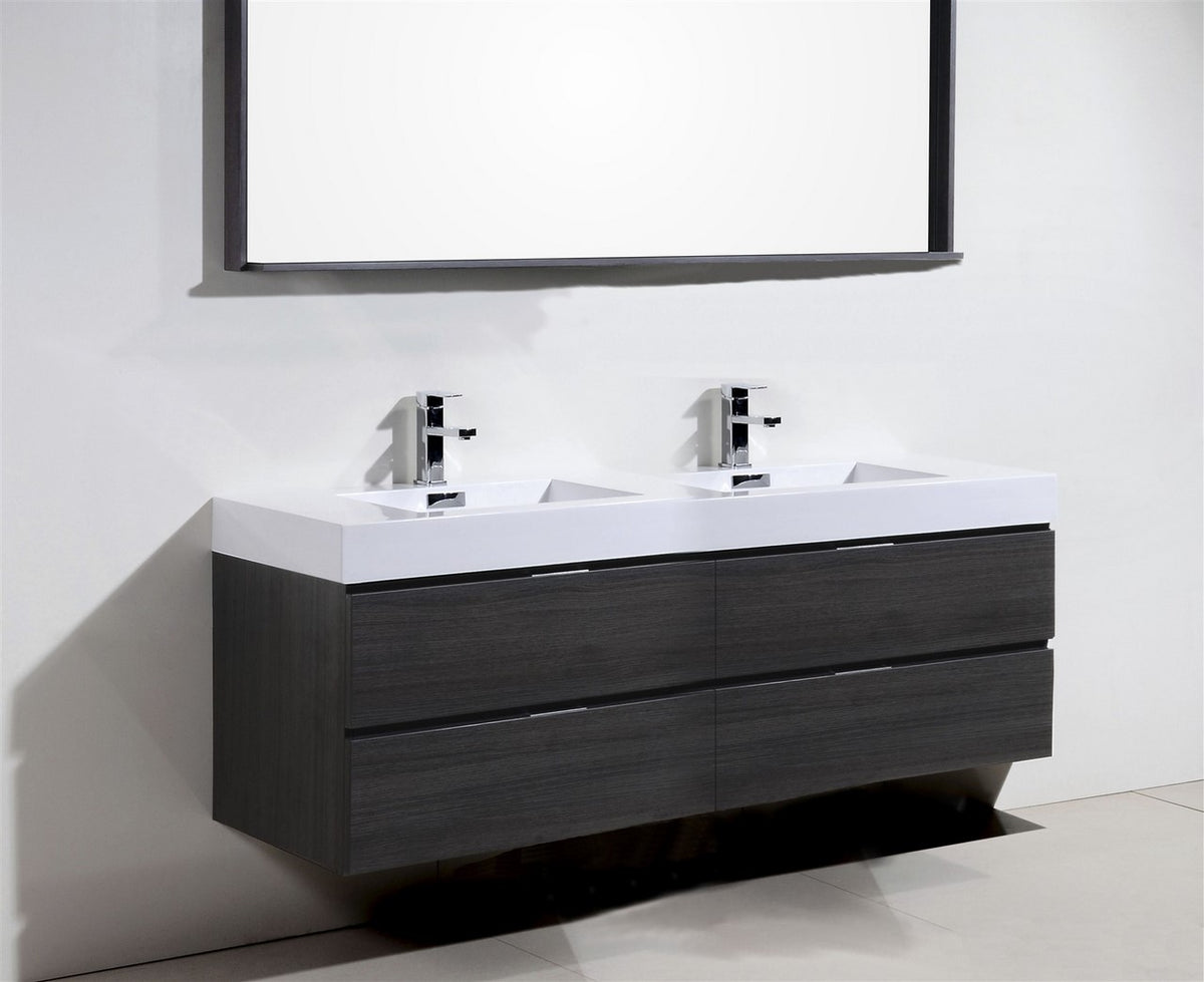 Kube Bath Bliss 80" Double Sink Wall Mount Modern Bathroom Vanity - Grey Oak (BSL80D-GO) view 3