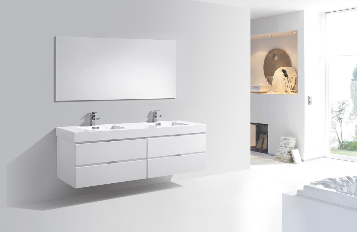 Kube Bath Bliss 72" Double Sink Wall Mount Modern Bathroom Vanity - Gloss White (BSL72D-GW) view 3