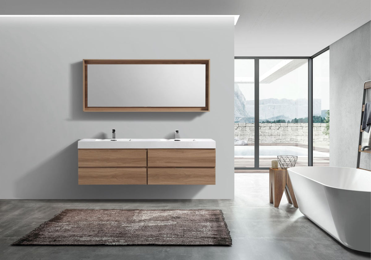 Kube Bath Bliss 72" Double Sink Wall Mount Modern Bathroom Vanity - Honey Oak (BSL72D-HO) view 2