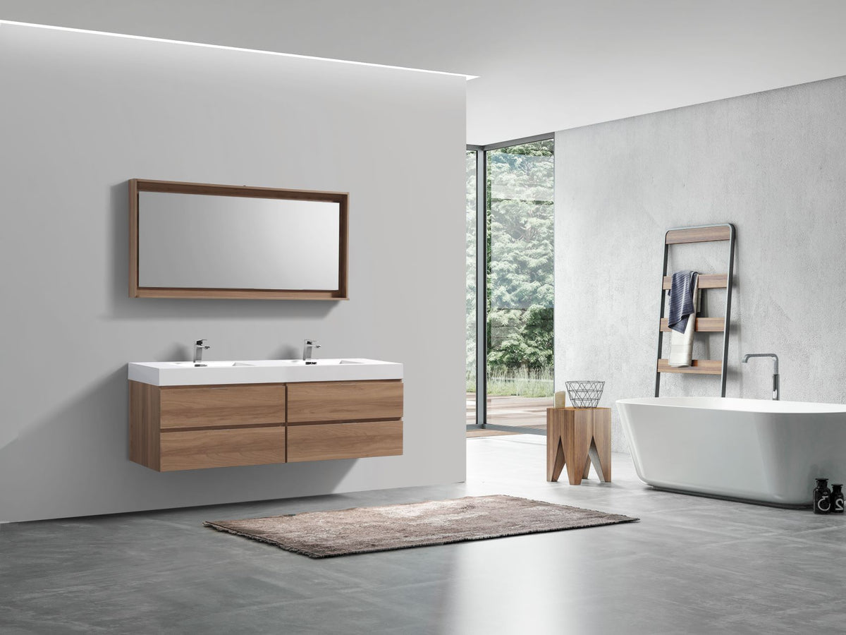 Kube Bath Bliss 72" Double Sink Wall Mount Modern Bathroom Vanity - Honey Oak (BSL72D-HO) view 3