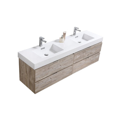 Kube Bath Bliss 80″ Nature Wood Wall Mount Double Sink Modern Bathroom Vanity