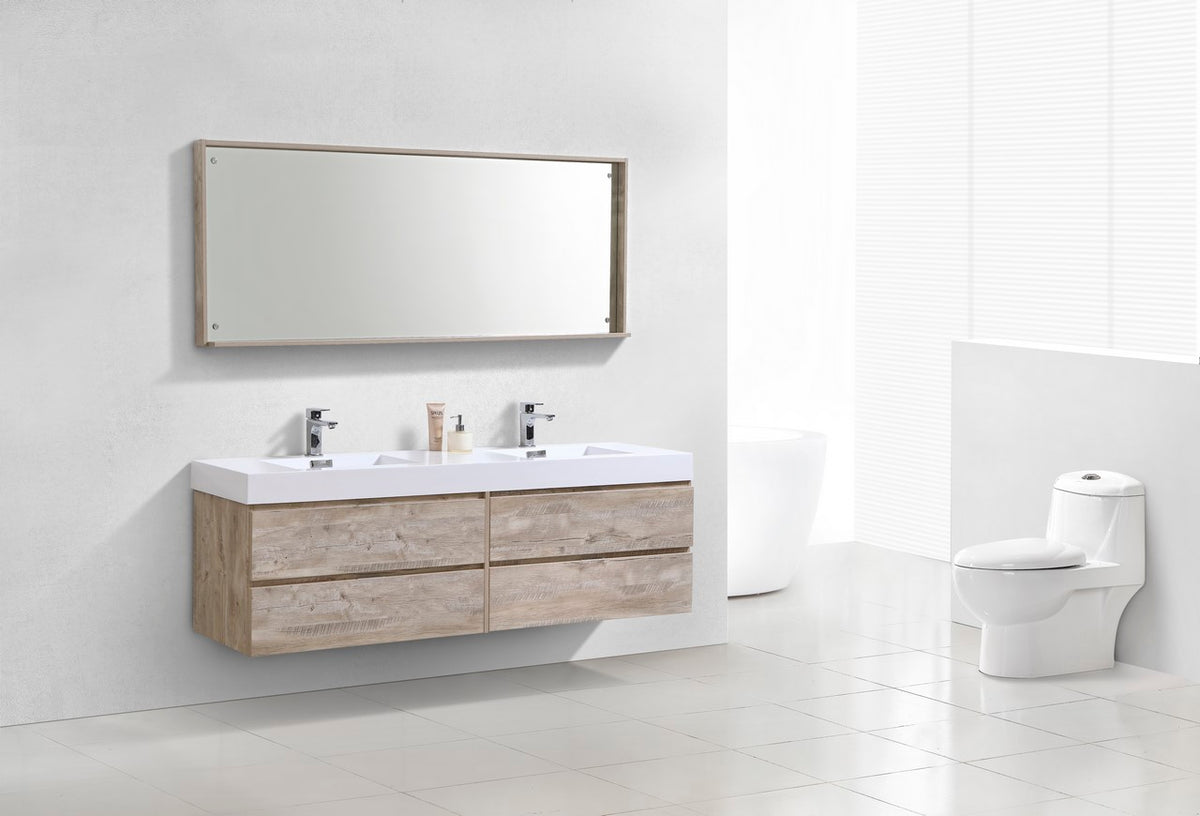 Kube Bath Bliss 72" Double Sink Wall Mount Modern Bathroom Vanity - Nature Wood (BSL72D-NW) view 3