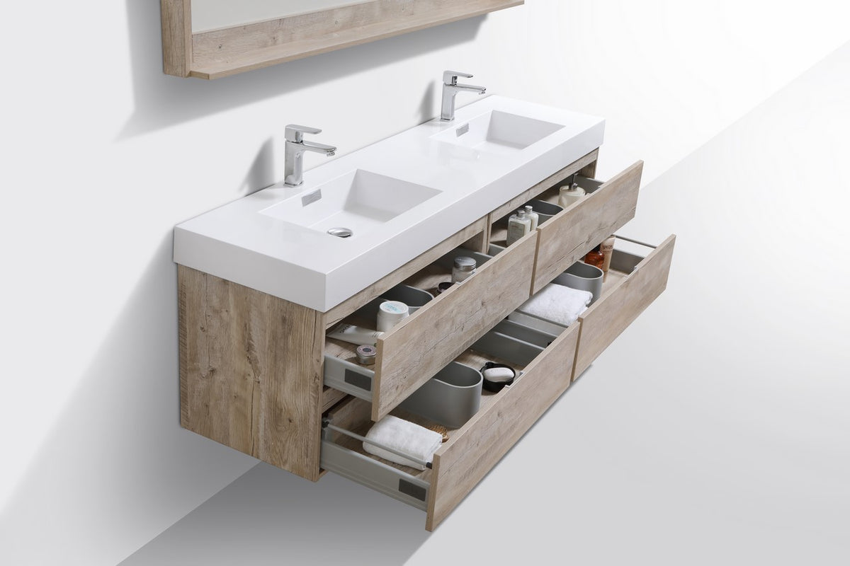Kube Bath Bliss 72" Double Sink Wall Mount Modern Bathroom Vanity - Nature Wood (BSL72D-NW) view 5