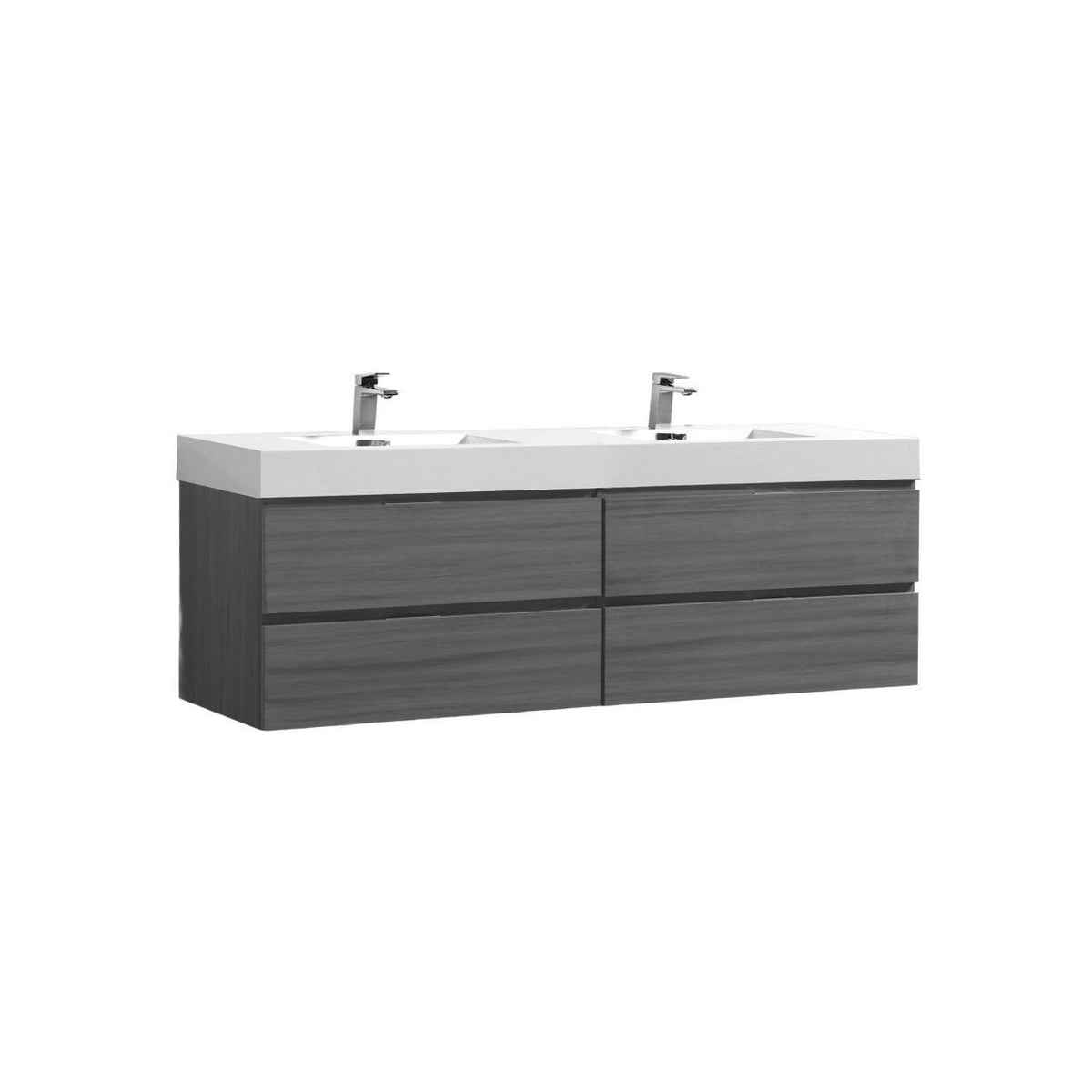 Kube Bath Bliss 72" Double Sink Wall Mount Modern Bathroom Vanity - Vulcan Ash Grey (BSL72D-VAG)
