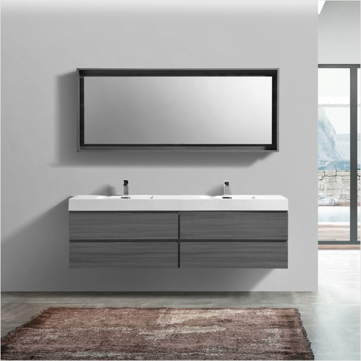 Kube Bath Bliss 72" Double Sink Wall Mount Modern Bathroom Vanity - Vulcan Ash Grey (BSL72D-VAG) view 2