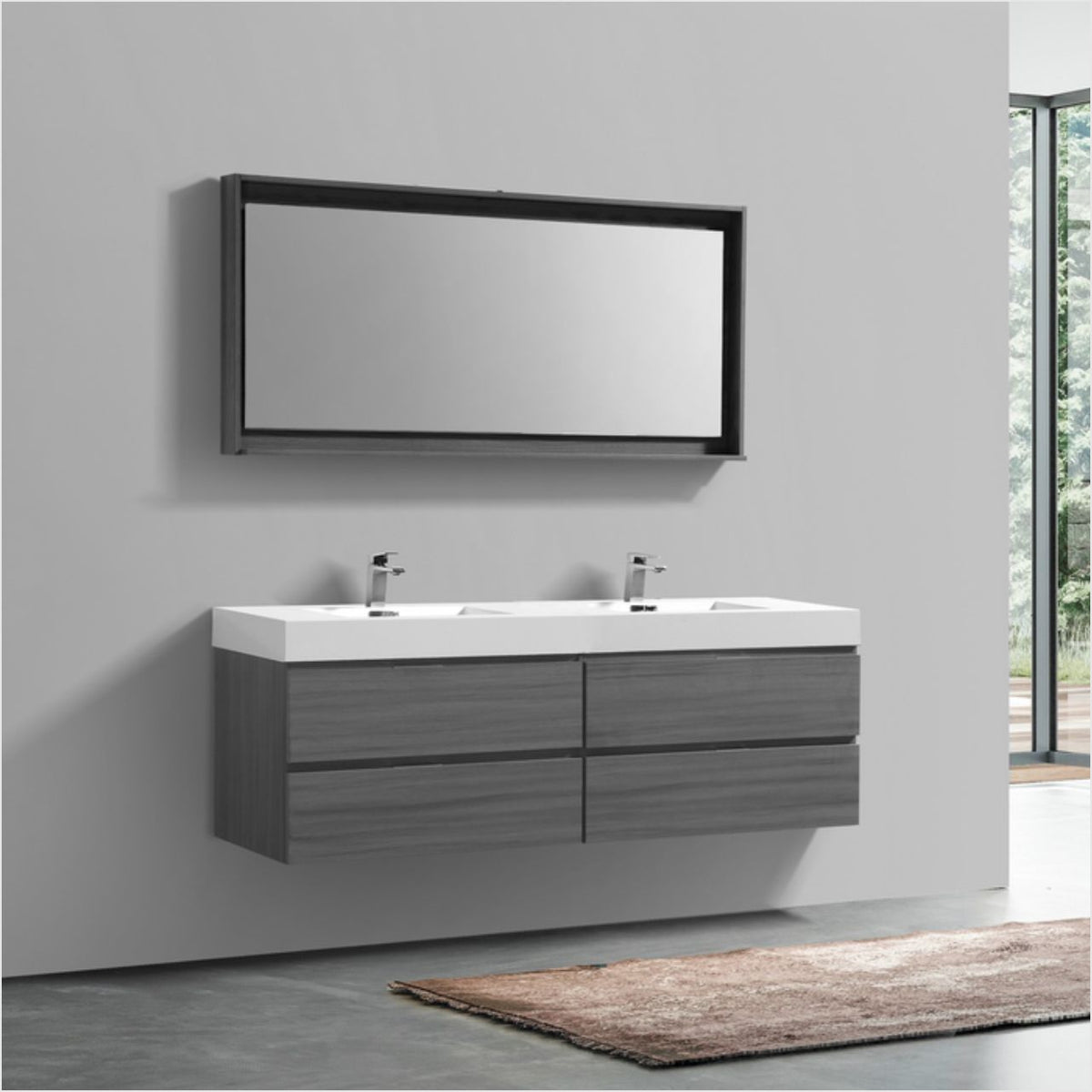 Kube Bath Bliss 72" Double Sink Wall Mount Modern Bathroom Vanity - Vulcan Ash Grey (BSL72D-VAG) view 3