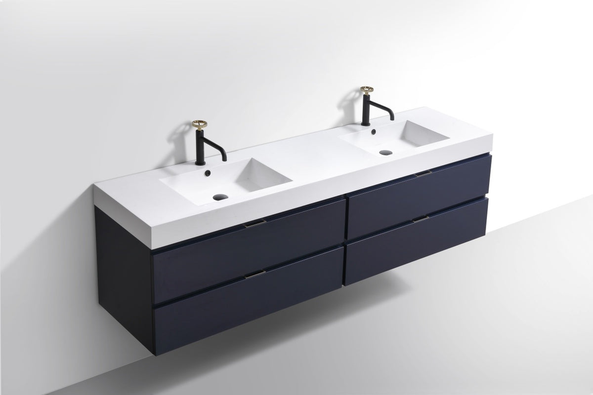 Kube Bath Bliss 80" Double Sink Wall Mount Modern Bathroom Vanity - Navy Blue (BSL80D-BLUE) view 4