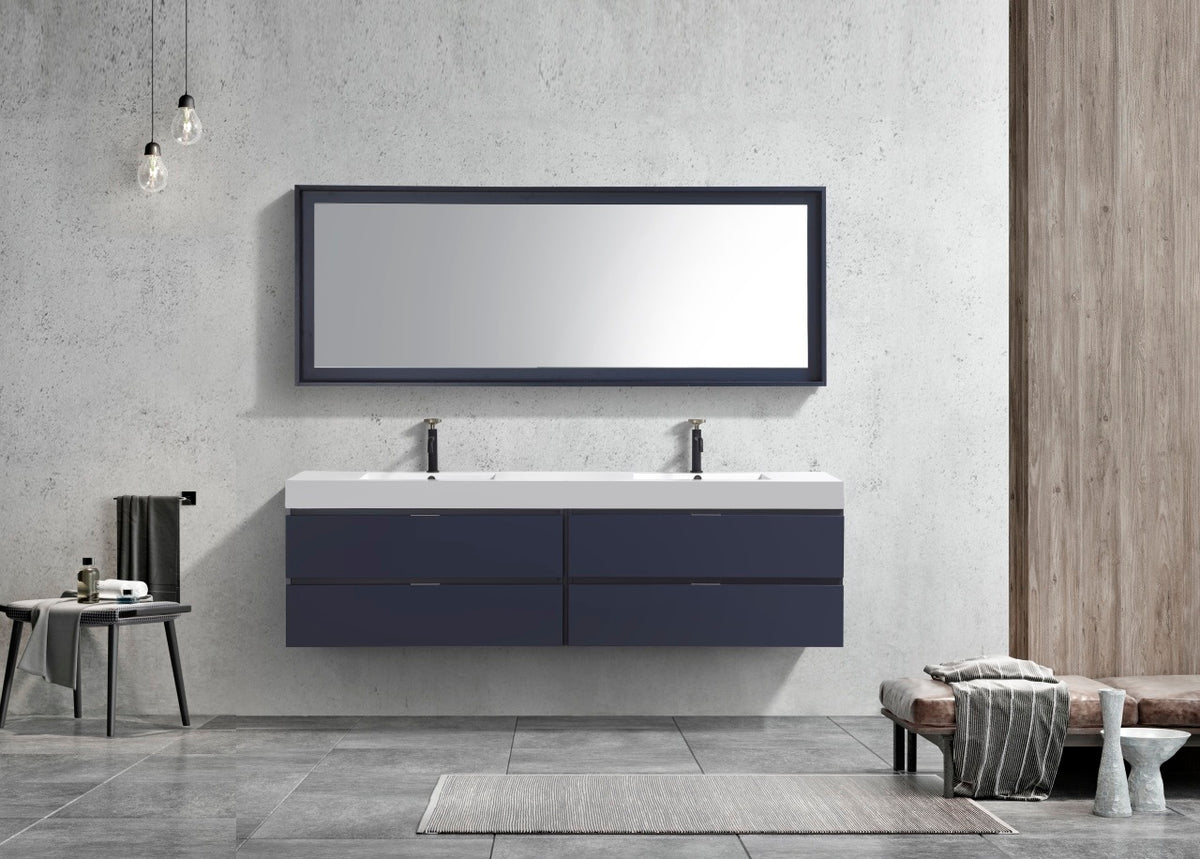 Kube Bath Bliss 72" Double Sink Wall Mount Modern Bathroom Vanity - Navy Blue (BSL72D-BLUE) view 2