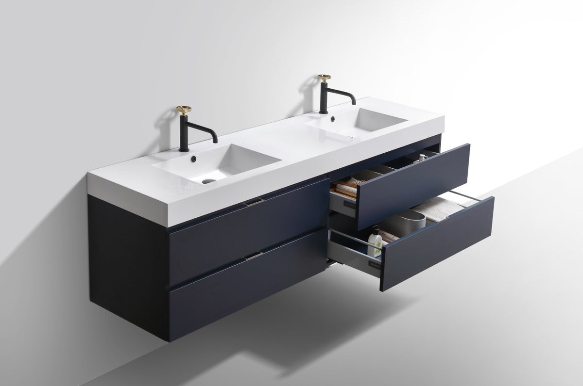 Kube Bath Bliss 80" Double Sink Wall Mount Modern Bathroom Vanity - Navy Blue (BSL80D-BLUE) view 5