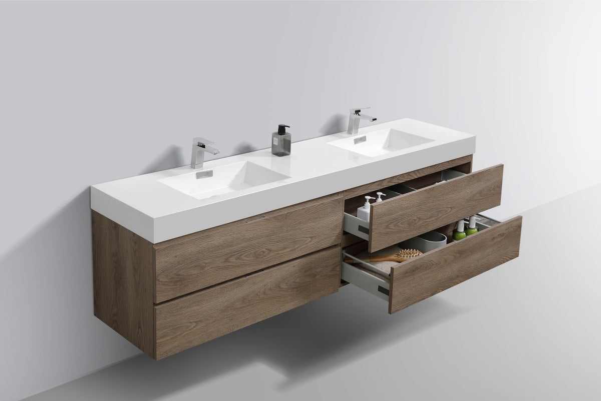 Kube Bath Bliss 80" Double Sink Wall Mount Modern Bathroom Vanity - Butternut (BSL80D-BTN) view 4