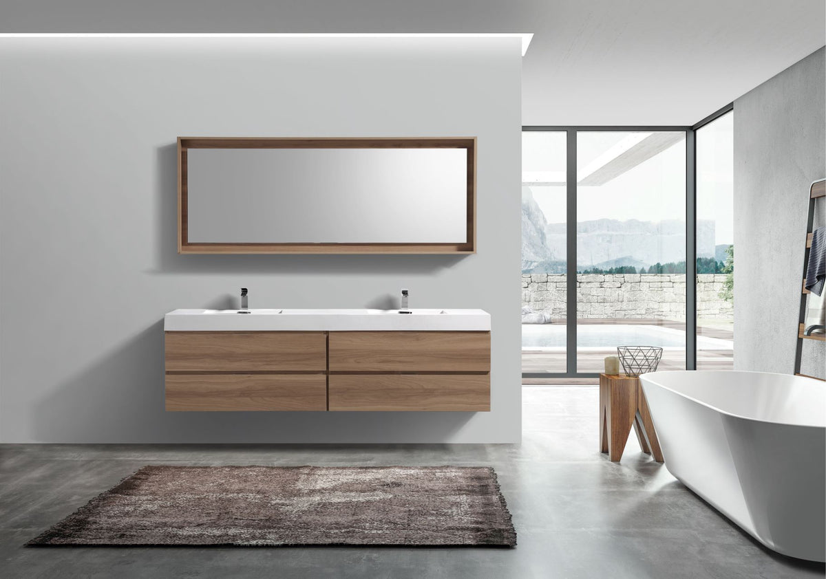 Kube Bath Bliss 80" Double Sink Wall Mount Modern Bathroom Vanity - Honey Oak (BSL80D-HO) view 2