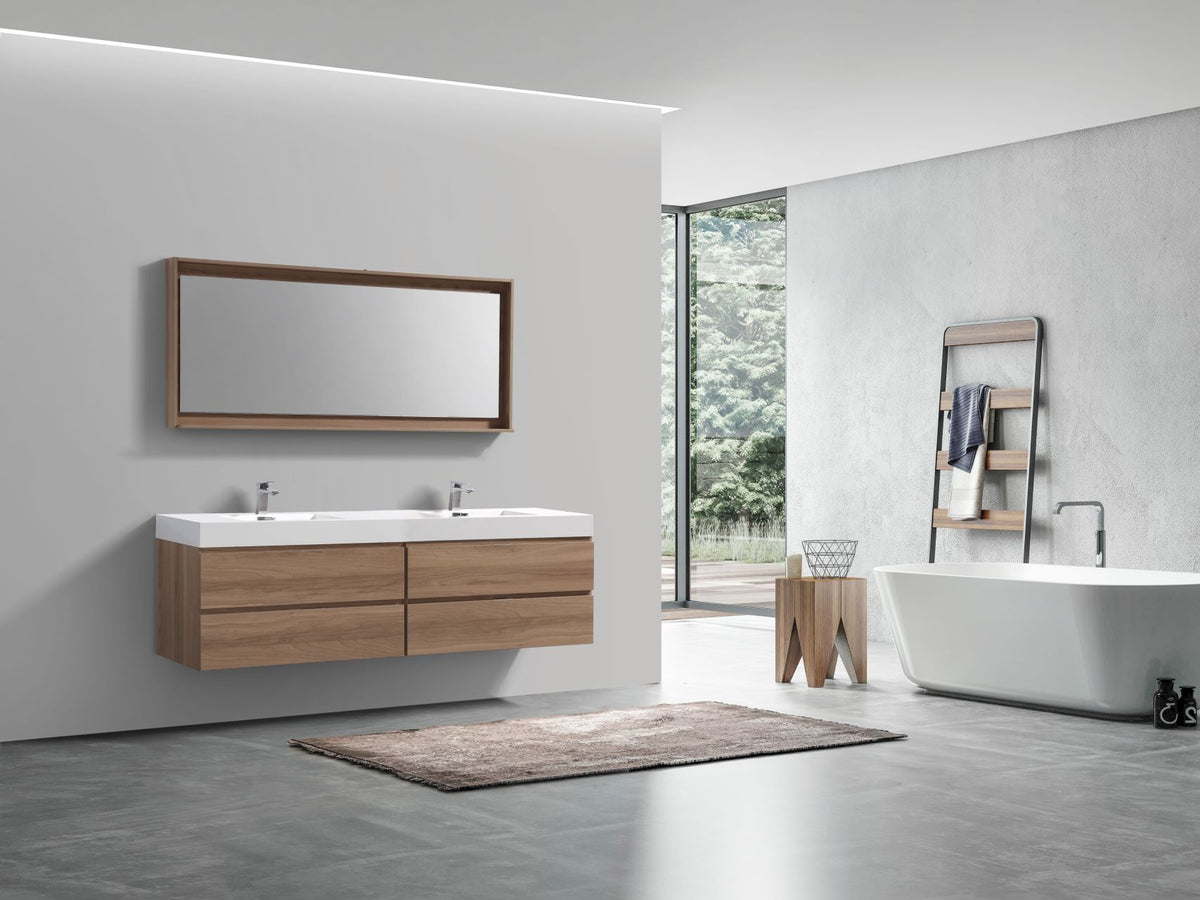 Kube Bath Bliss 80" Double Sink Wall Mount Modern Bathroom Vanity - Honey Oak (BSL80D-HO) view 3