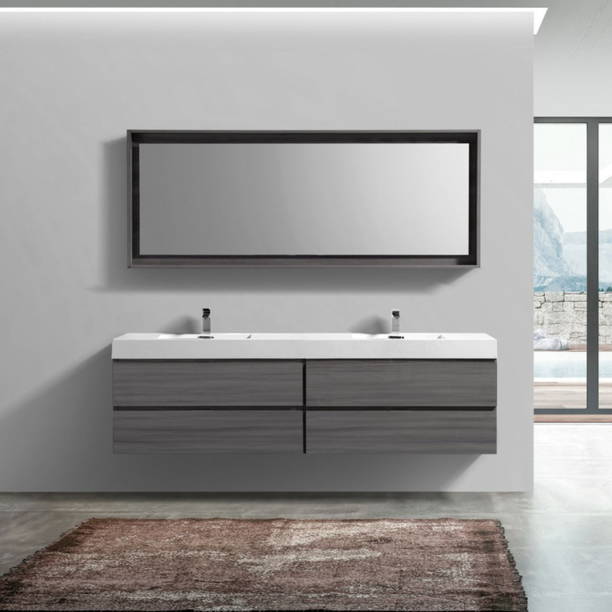 Kube Bath Bliss 80" Double Sink Wall Mount Modern Bathroom Vanity - Vulcan Ash Grey (BSL80D-VAG) view 2
