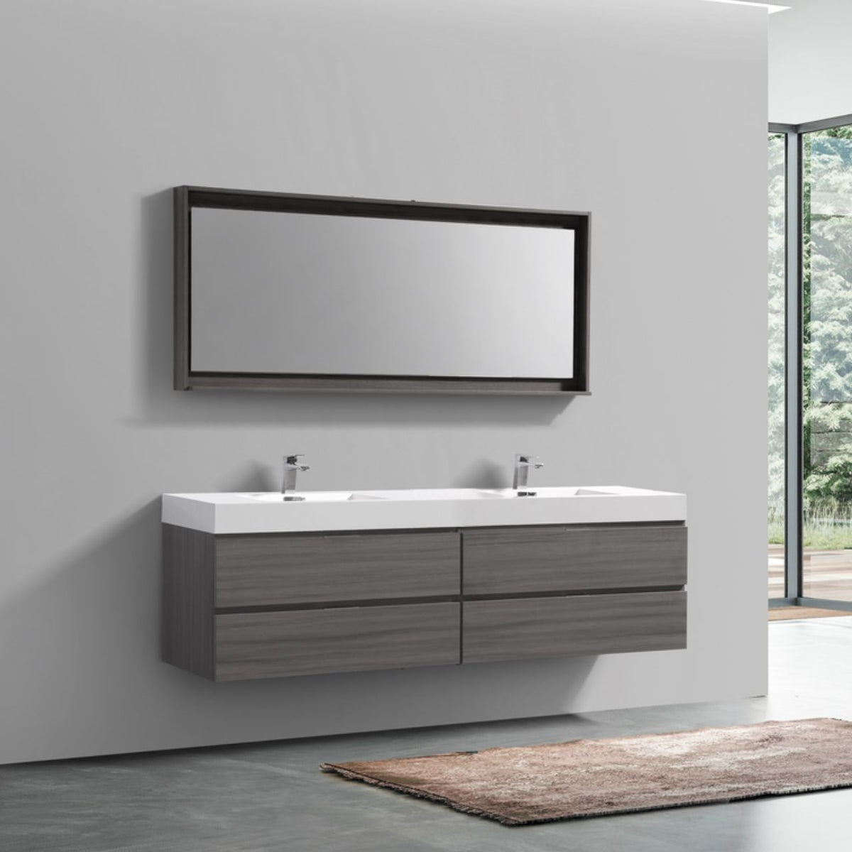 Kube Bath Bliss 80" Double Sink Wall Mount Modern Bathroom Vanity - Vulcan Ash Grey (BSL80D-VAG) view 3