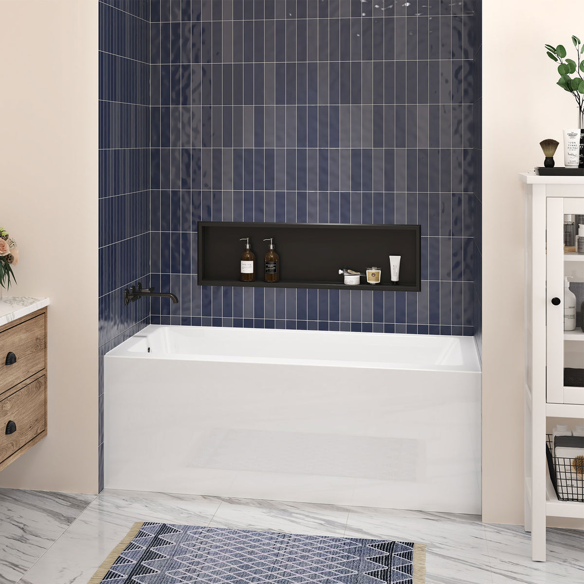 Zitta Baya I Skirt bathtub in alcove with left drain, 60" x 30'', in glossy white BY16030TA0L1