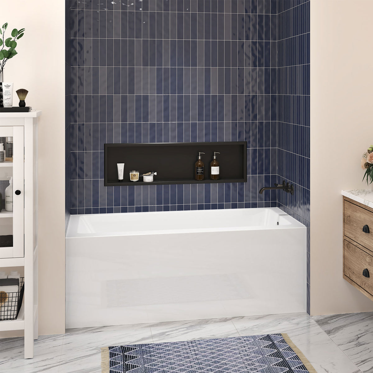 Zitta Baya I Skirt bathtub in alcove with right drain, 60" x 30'', in glossy white BY16030TA0R1