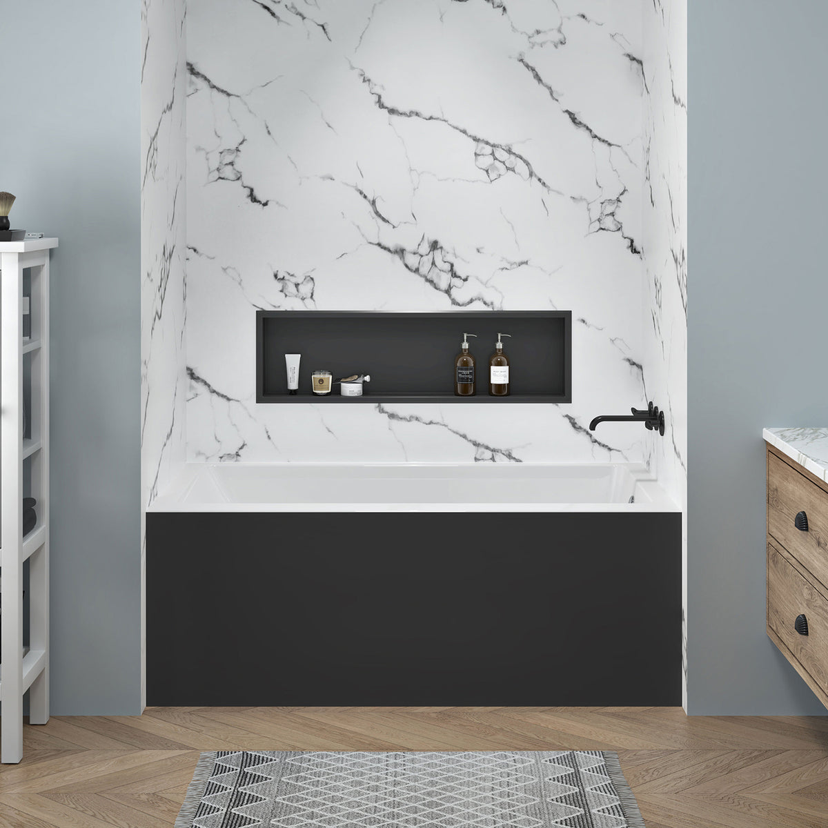 Zitta Baya I Skirt bathtub in alcove with right drain, 60" x 32", in matte black BY16032TA0R7