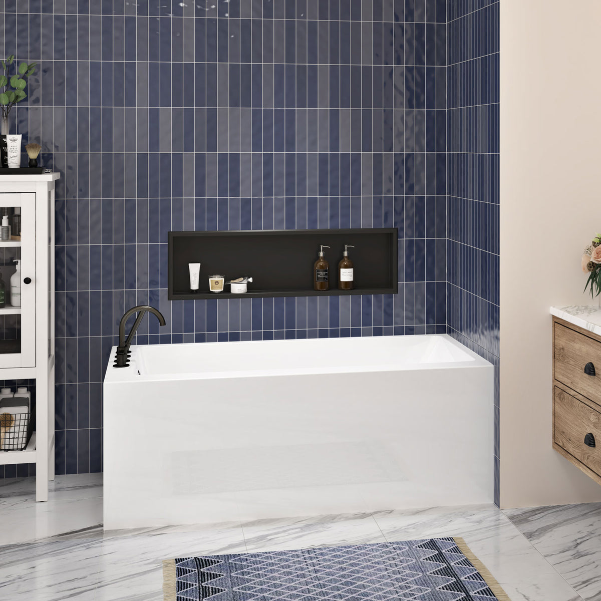 Zitta Baya II Skirt bathtub in a right corner with left drain, 60" x 32", in glossy white BY26032TA0L1