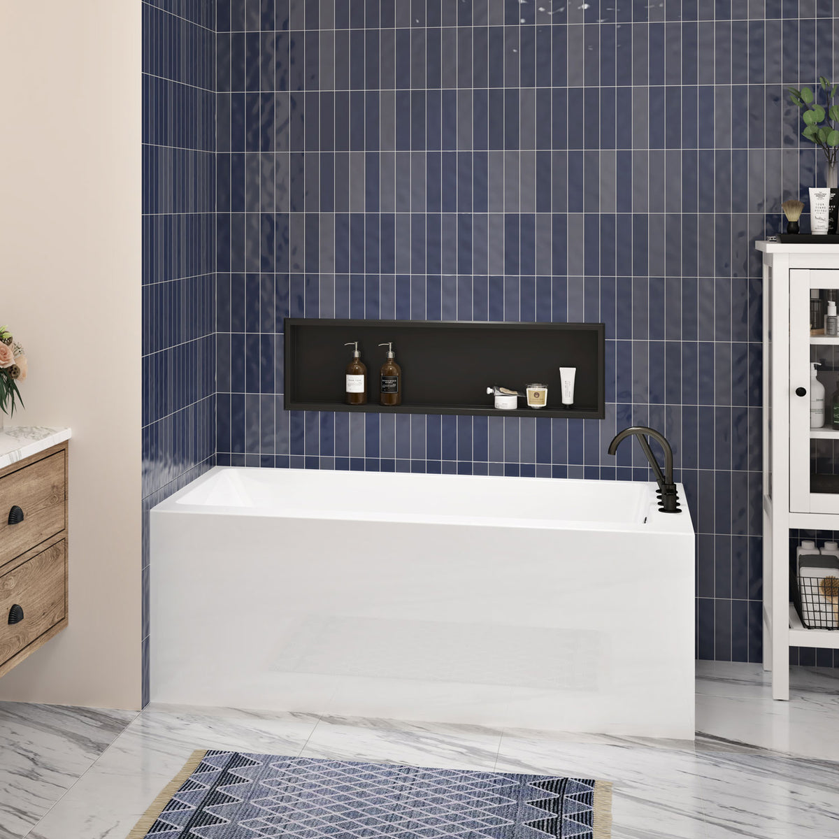 Zitta Baya II Skirt bathtub in a left corner with right drain, 60" x 32", in glossy white BY26032TA0R1