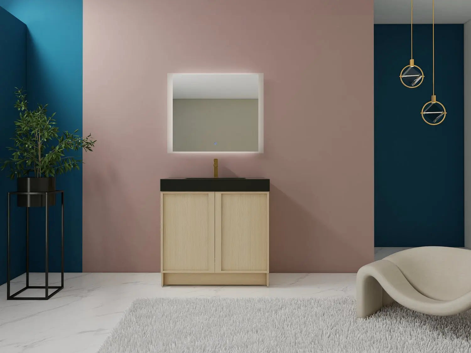 Bagno Italia Atlanta Free Standing Bathroom Vanity With Black Countertop - Plumbing Market