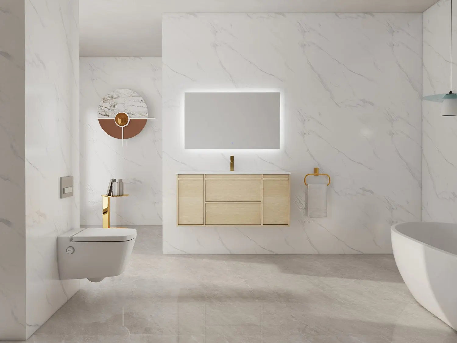 Bagno Italia Boston Wall Mount Bathroom Vanity Porcelain Countertop - Plumbing Market