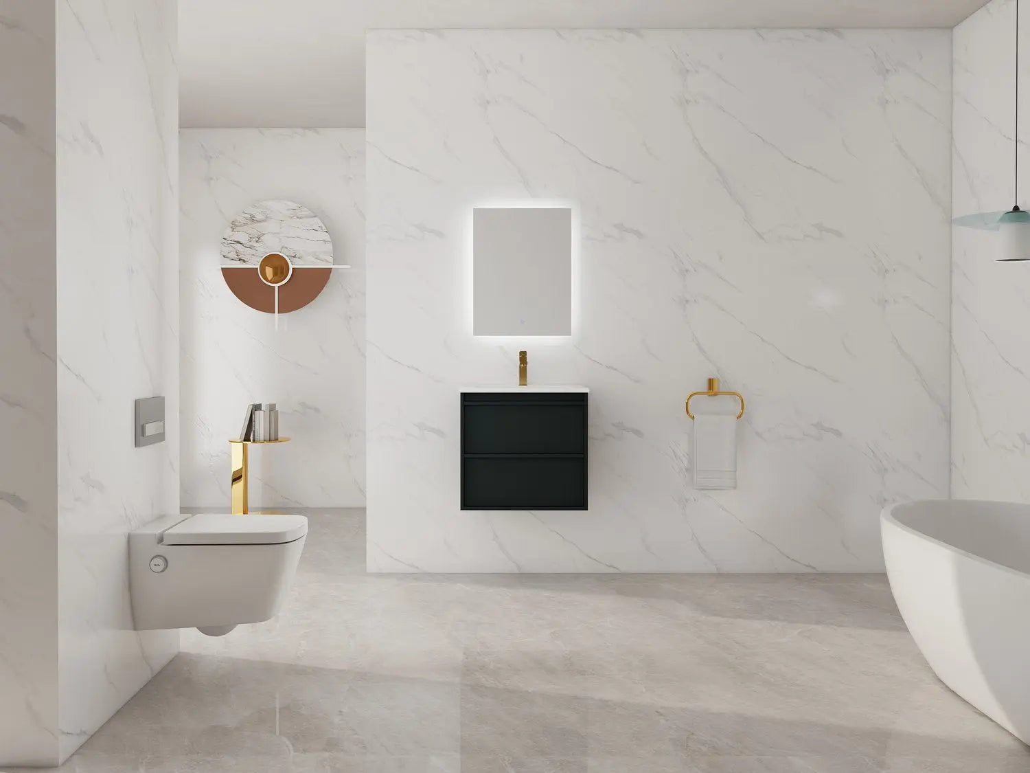 Bagno Italia Boston Wall Mount Bathroom Vanity Porcelain Countertop - Plumbing Market