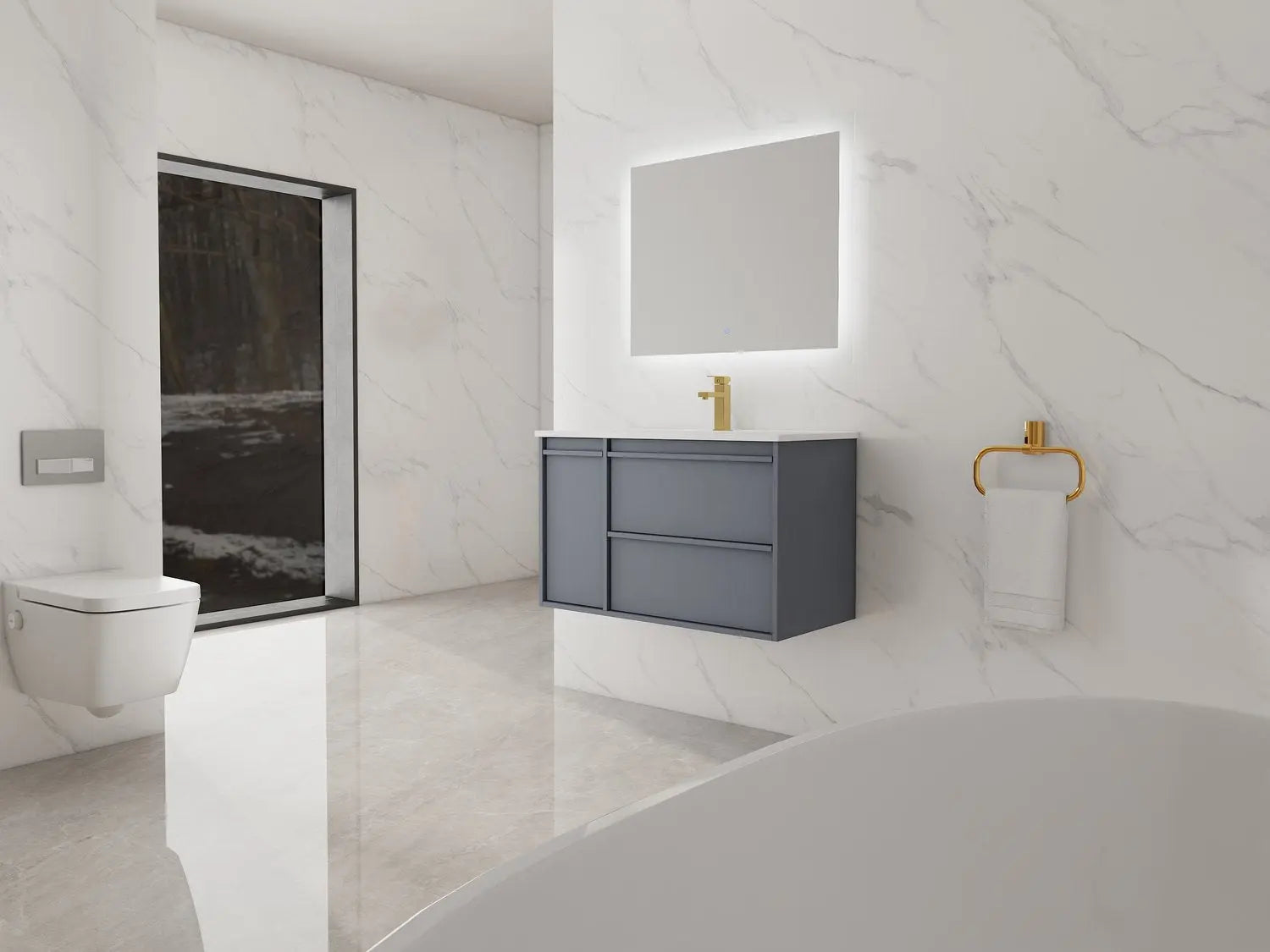 Bagno Italia Boston Wall Mount Bathroom Vanity Porcelain Countertop - Plumbing Market