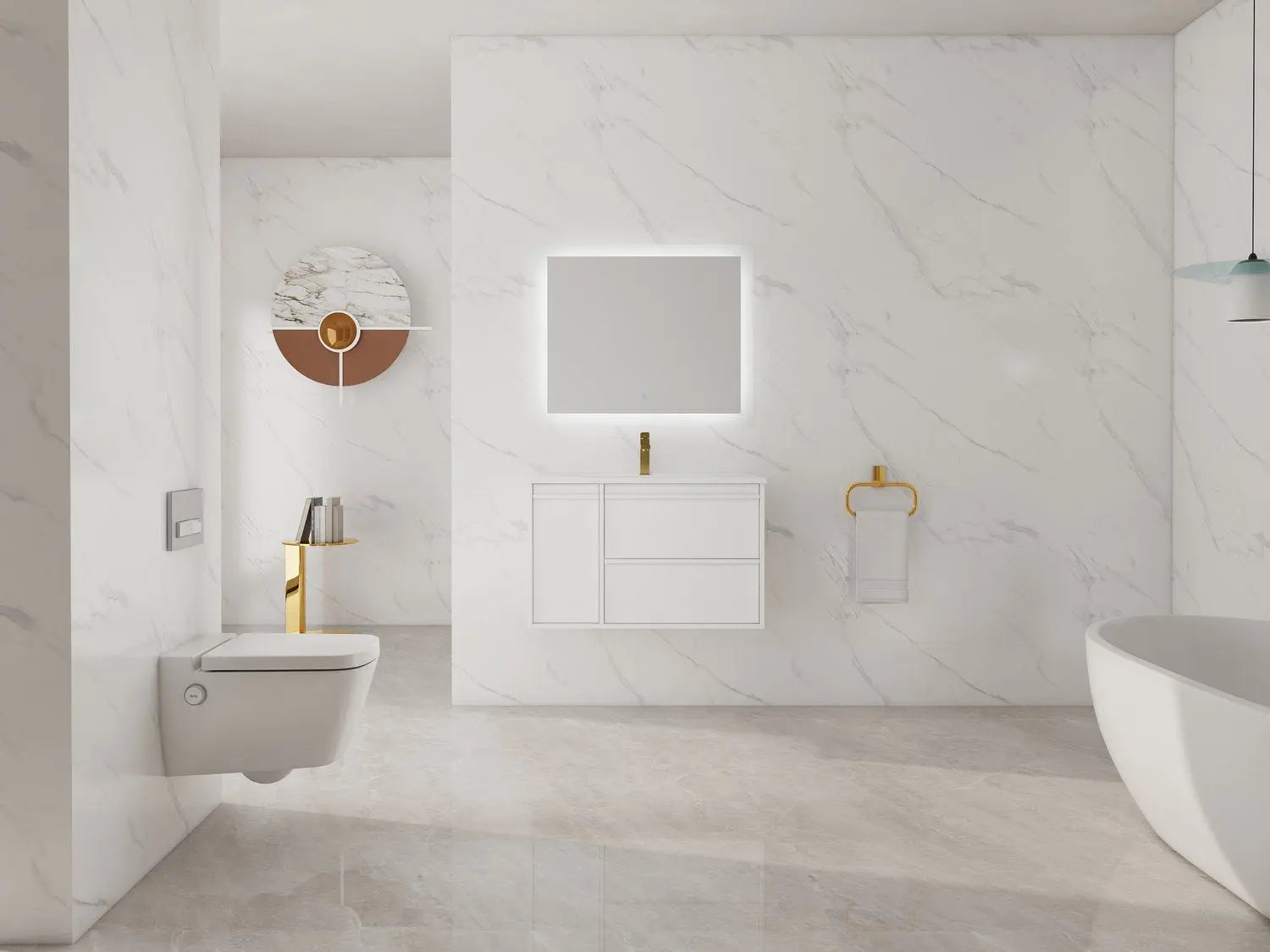 Bagno Italia Boston Wall Mount Bathroom Vanity Porcelain Countertop - Plumbing Market