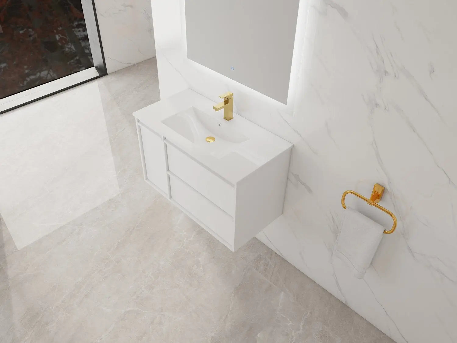 Bagno Italia Boston Wall Mount Bathroom Vanity Porcelain Countertop - Plumbing Market