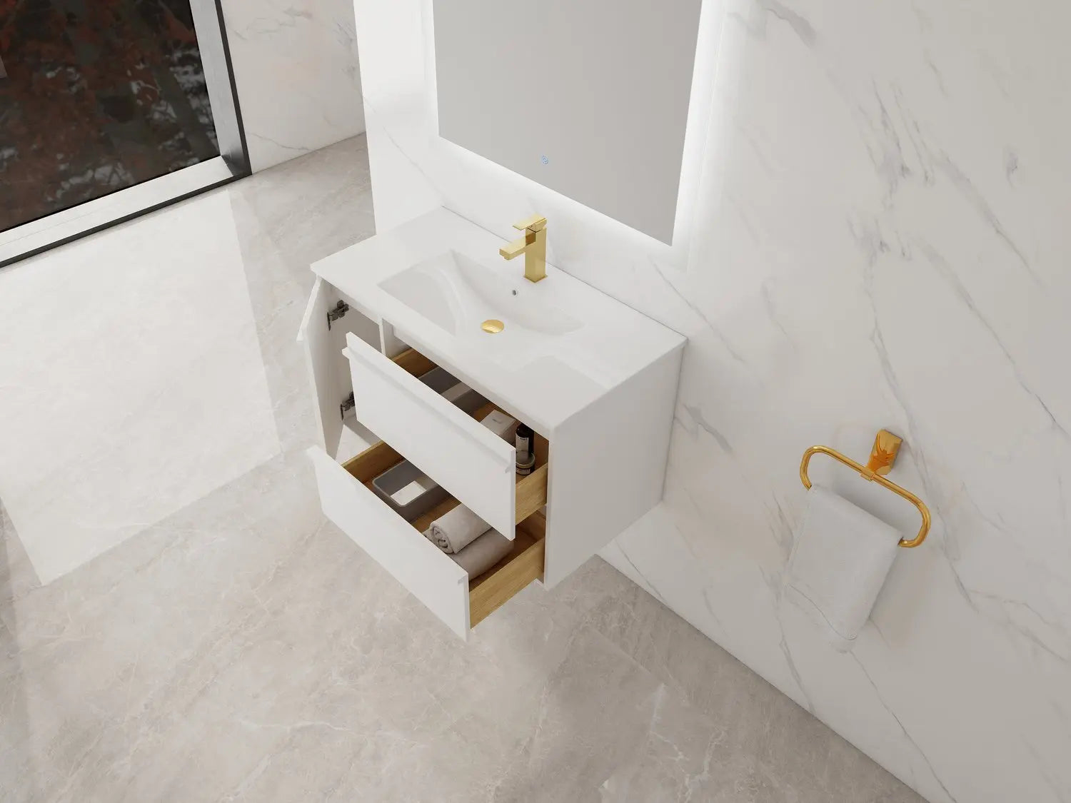Bagno Italia Boston Wall Mount Bathroom Vanity Porcelain Countertop - Plumbing Market
