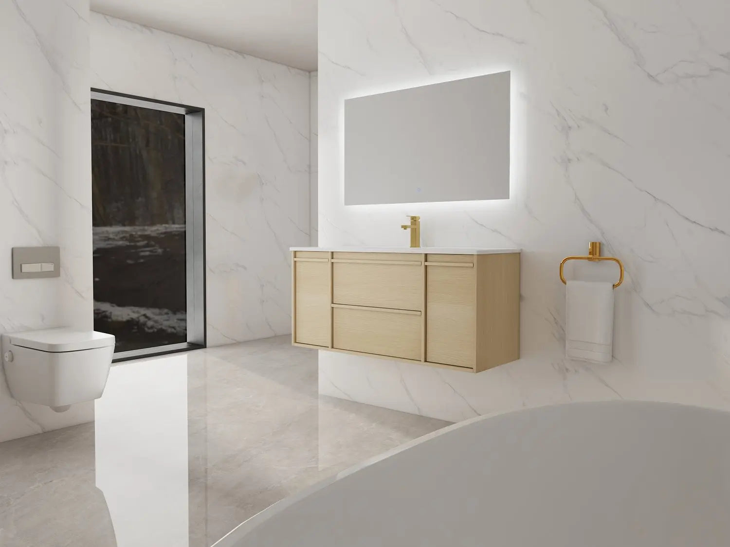 Bagno Italia Boston Wall Mount Bathroom Vanity Porcelain Countertop - Plumbing Market