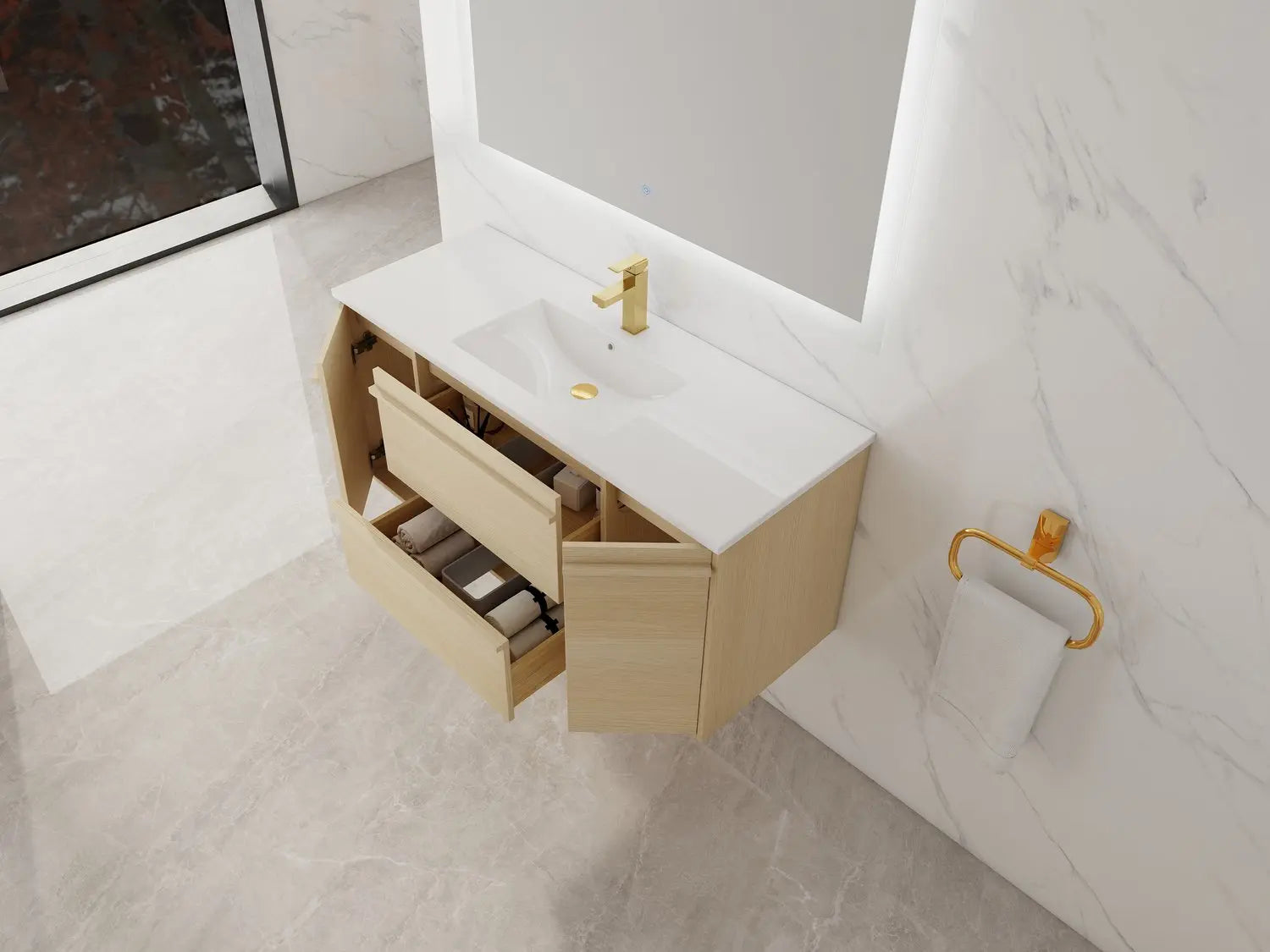 Bagno Italia Boston Wall Mount Bathroom Vanity Porcelain Countertop - Plumbing Market