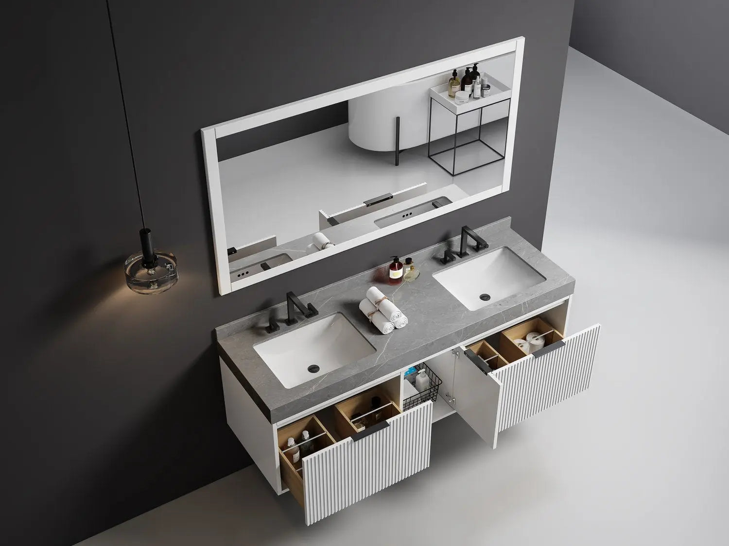 Bagno Italia Versace Wall Mount Bathroom Vanity With Grey Porcelain Top - Plumbing Market