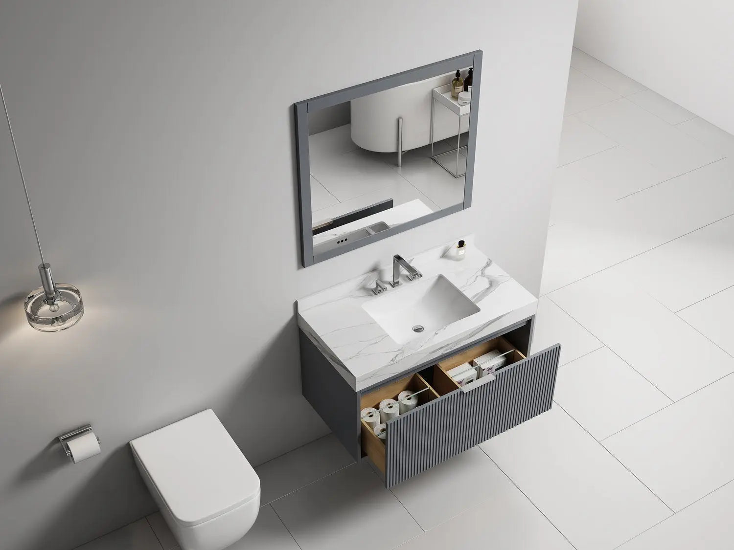 Bagno Italia Versace Wall Mount Bathroom Vanity With White Porcelain Top - Plumbing Market