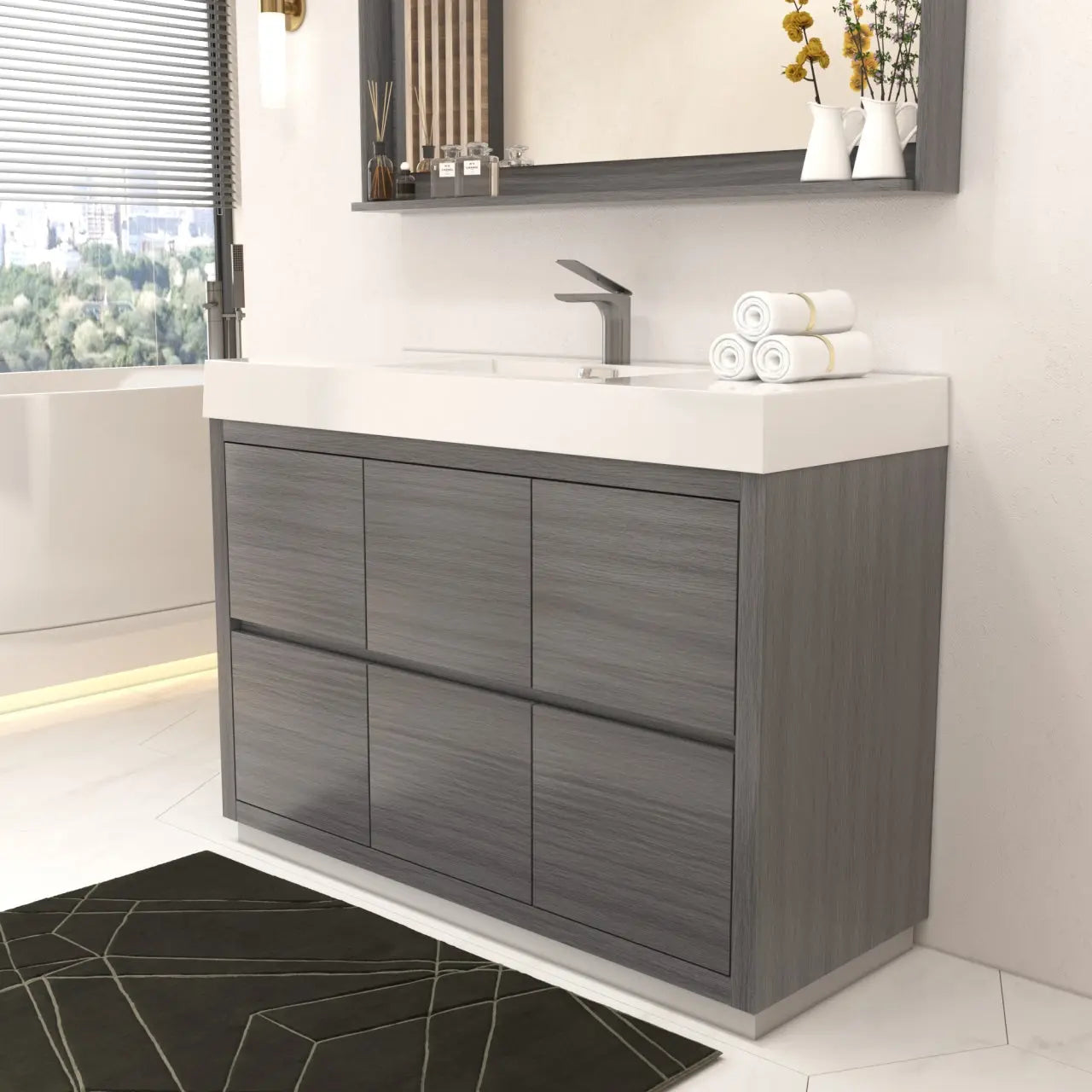 Bliss 48" Vulcan Ash Grey Free Standing Modern Bathroom Vanity Bliss 48″ Vulcan Ash Grey Free Standing Modern Bathroom Vanity - Plumbing Market
