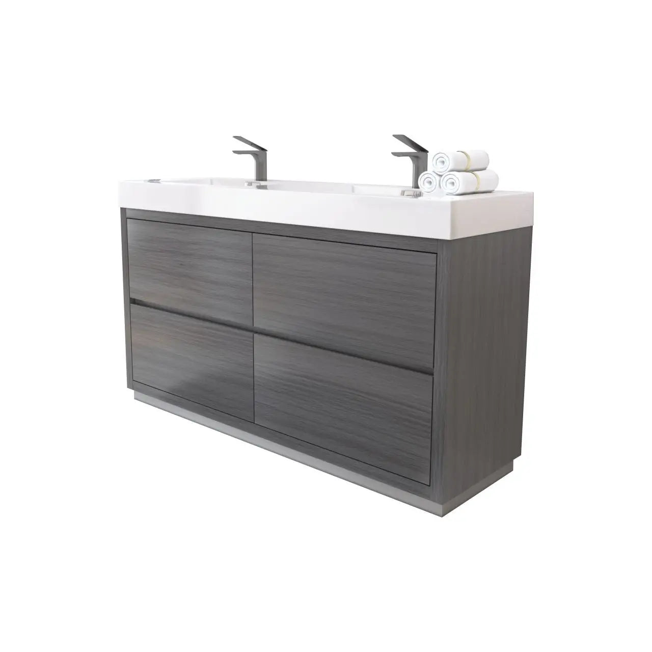 Bliss 60″ Double Sink Vulcan Ash Grey Free Standing Modern Bathroom Vanity - Plumbing Market