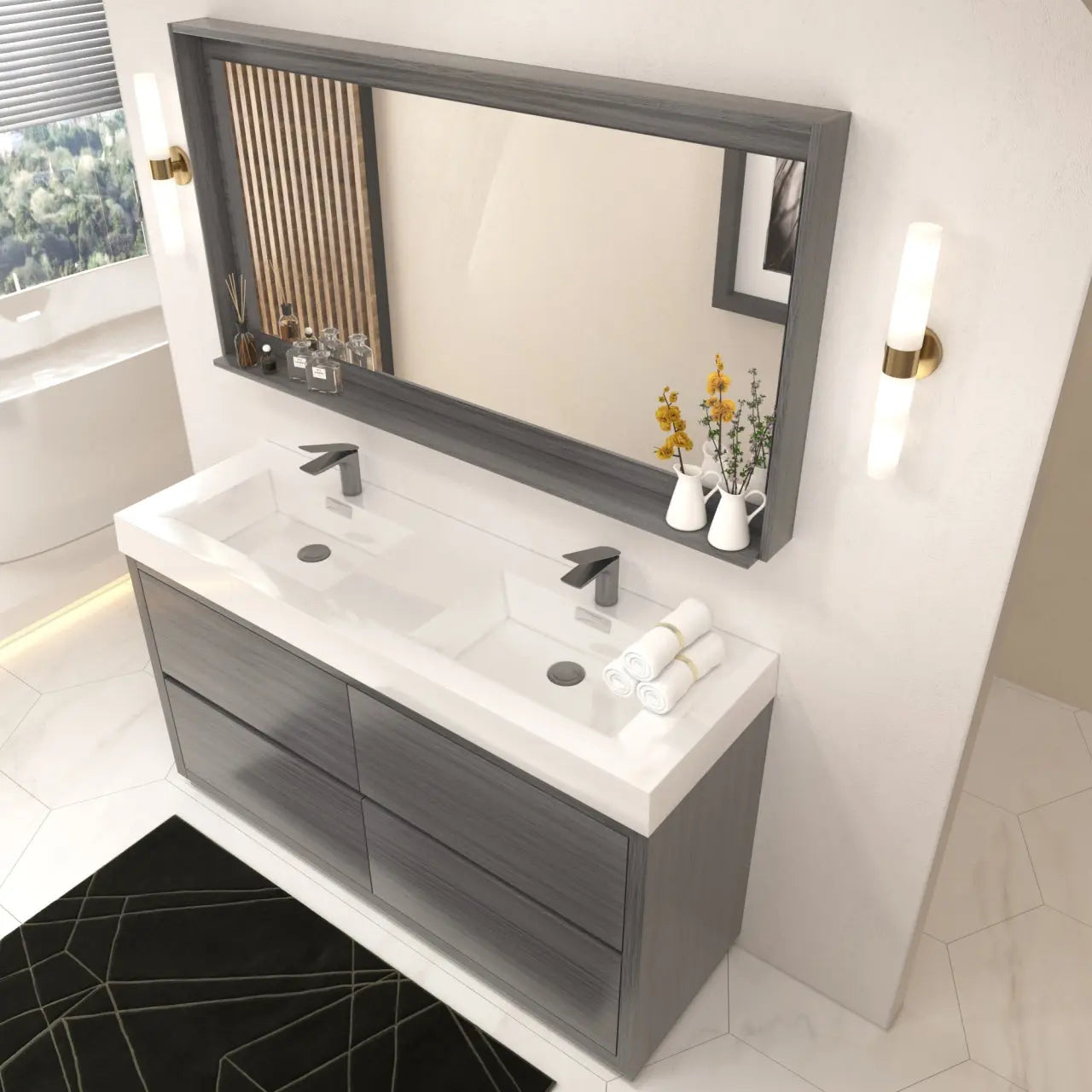 Bliss 60″ Double Sink Vulcan Ash Grey Free Standing Modern Bathroom Vanity - Plumbing Market