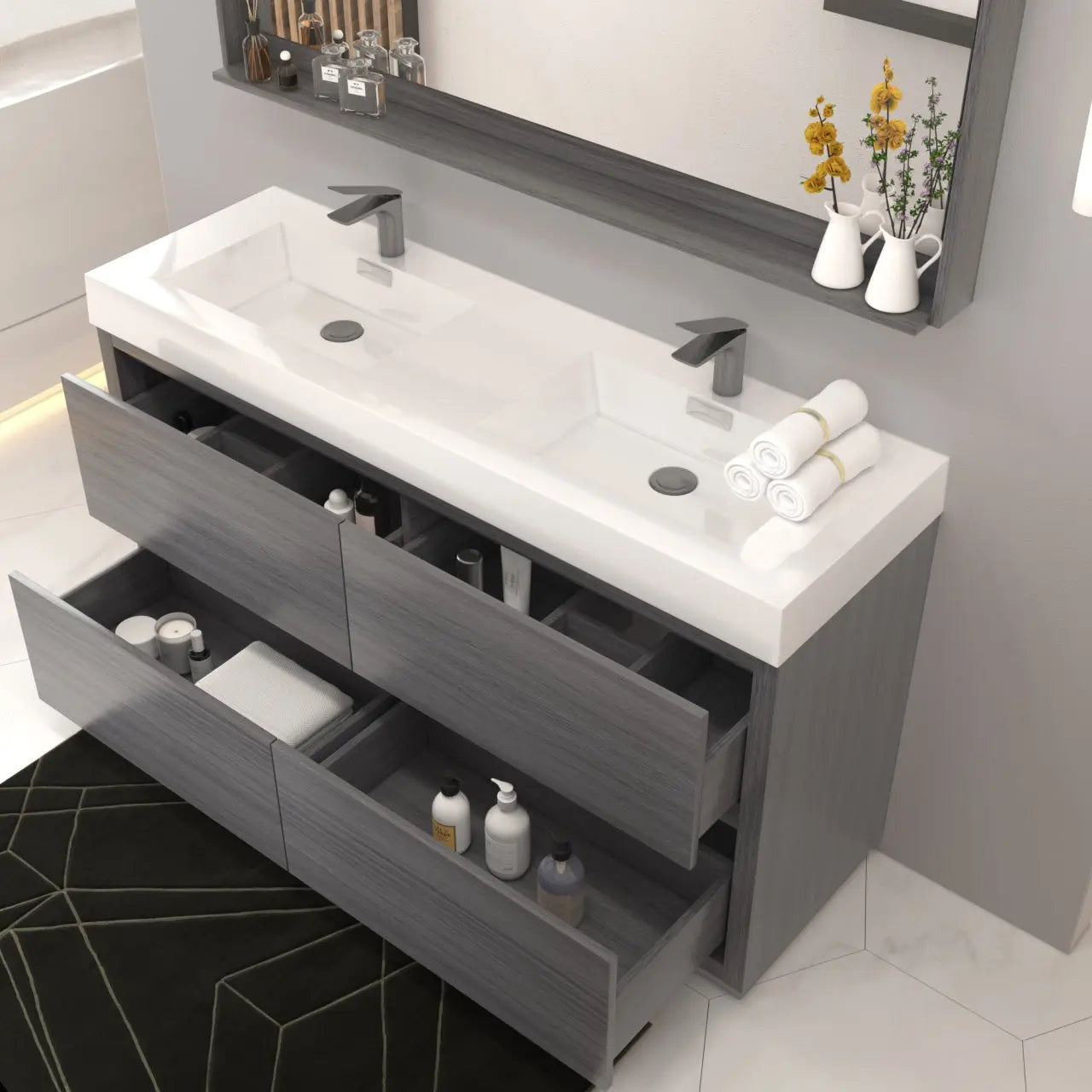 Bliss 60″ Double Sink Vulcan Ash Grey Free Standing Modern Bathroom Vanity - Plumbing Market